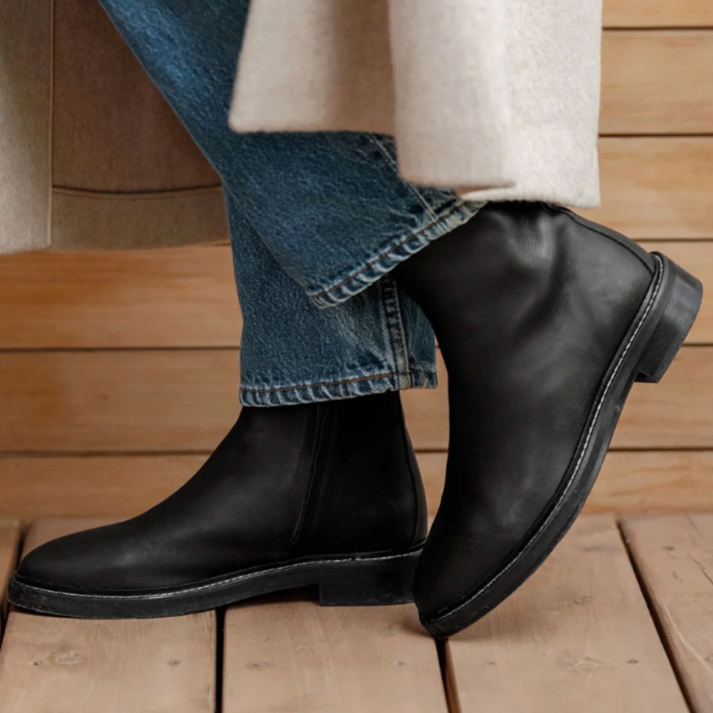 Jenni Kayne Blake Ankle Boot | Black Leather | Size 8.5 | Quiet Luxury